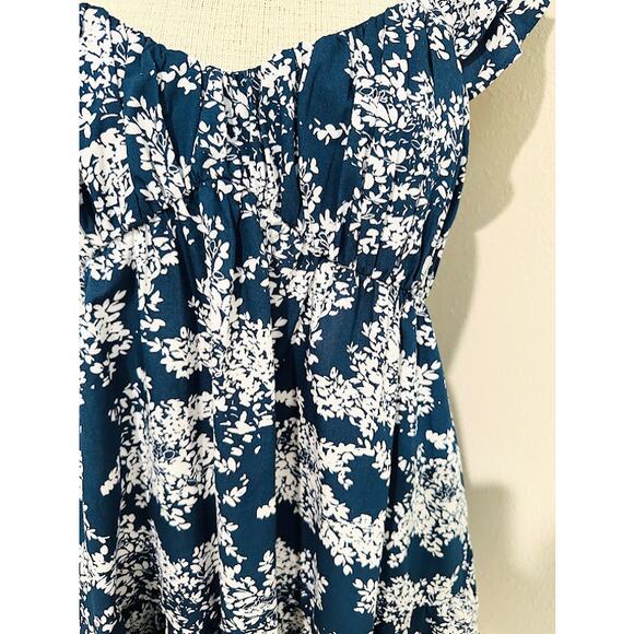 Abercrombie & Fitch Ruched Flutter Sleeve Mini Dress Navy Floral Large - Picture 4 of 7